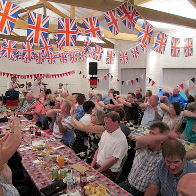 Main hall set up with long tables
